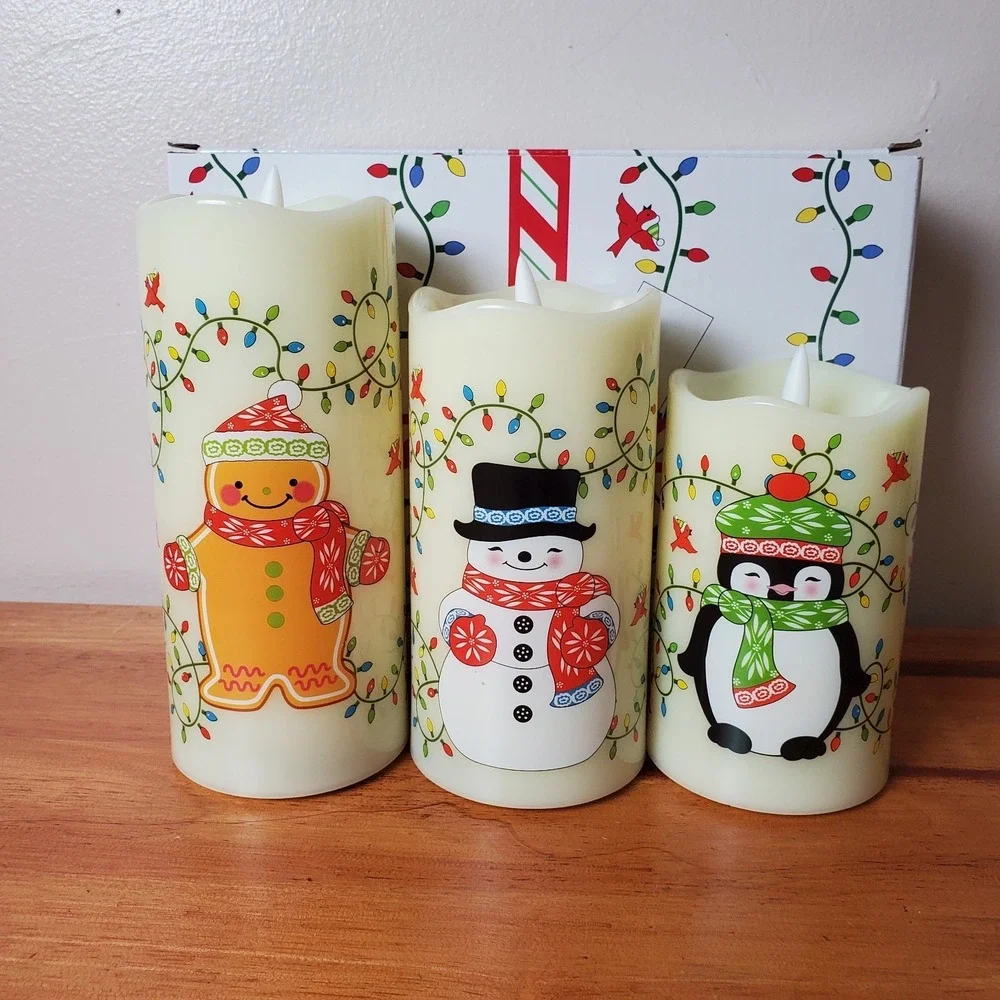 Temptations Fiberoptic Flameless Christmas Candles Gingerbread Snowman Elf Santa